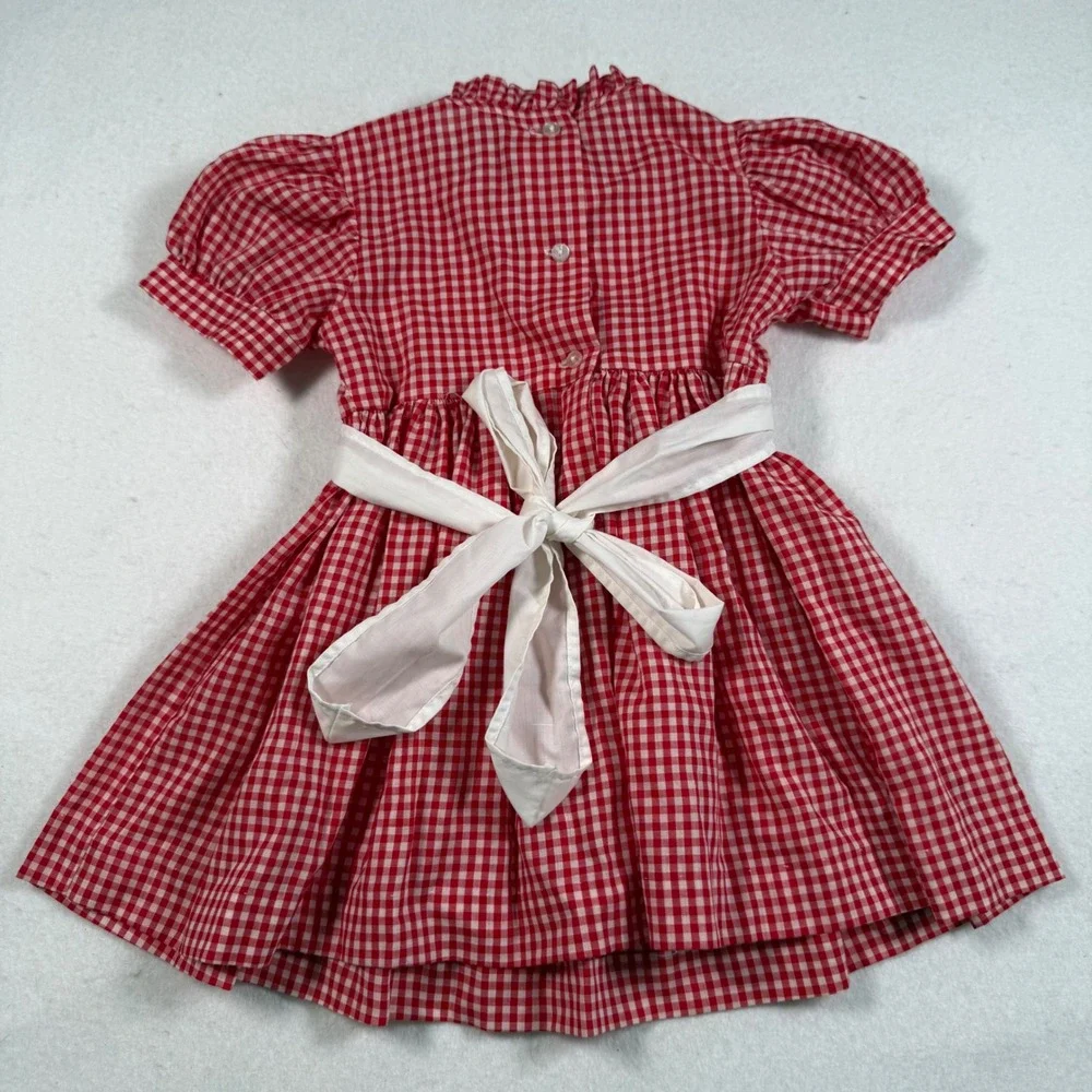 Vintage Sakowitz Girls Red Gingham Apron Dress I Love You This Much 4T Eyelet
